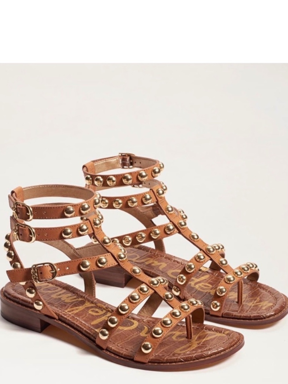 Sam Edelman Eavan Studded Gladiator Sandal Brown Leather Domed Metal Studs 6.5 - Picture 3 of 11